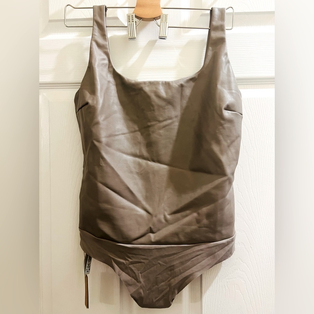 Skims Faux Leather Scoop Bodysuit